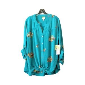 Fig and Flower Anthropologie Floral Embroidered Peasant Blouse NWT Size 1X